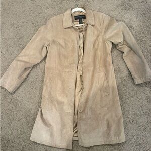 Vintage Beige genuine Suede Trench Coat, medium
